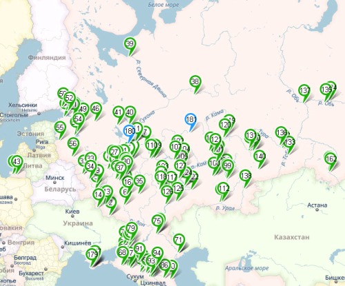 Карта действующих тепличных комбинатов России.